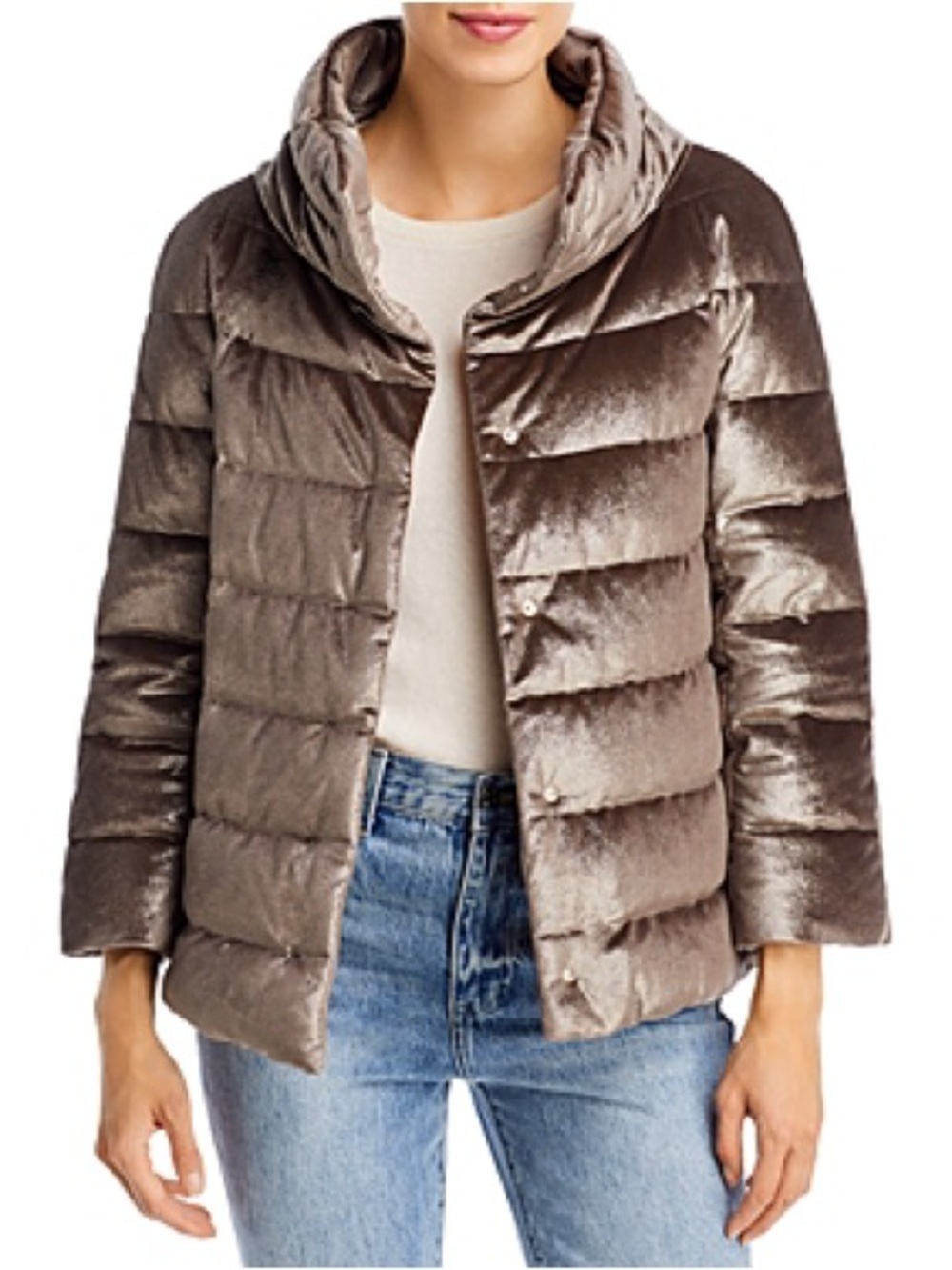 Herno Brown Shine Down Puffer Funnel Neck Cape Jacket Velvet‎ Finish 48